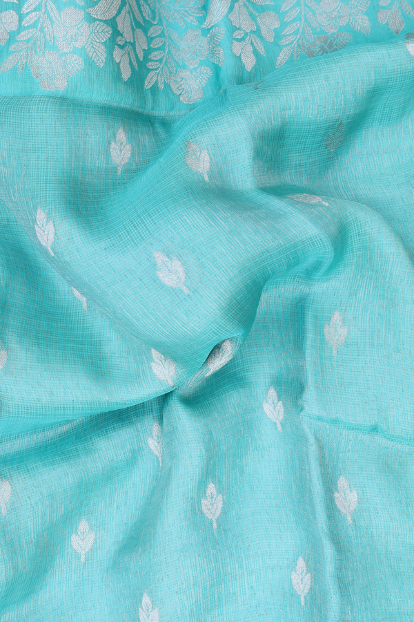 Kota Silk Saree In Tiffany Blue Tissue With Zari Buttas