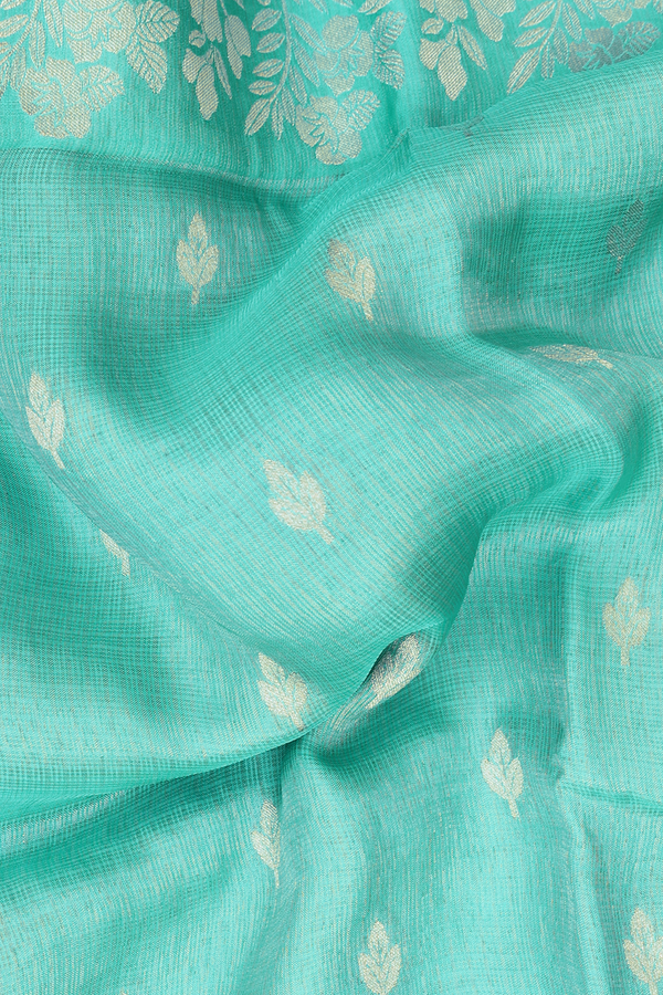 Kota Silk Saree In Tiffany Blue Tissue With Zari Buttas