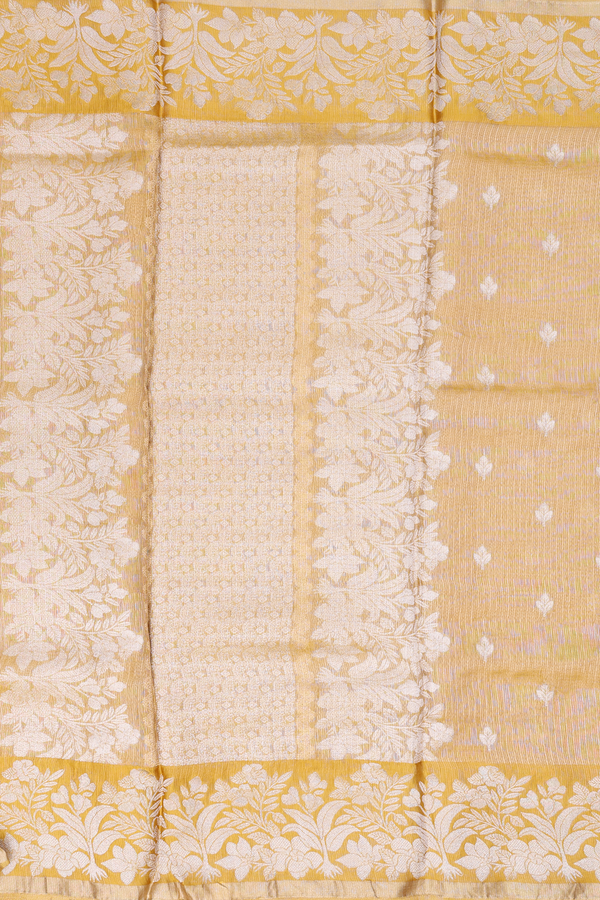 Kota Silk Saree In Yellow Tissue With Zari Buttas