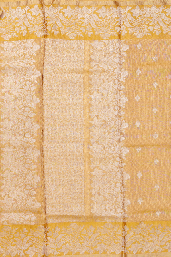 Kota Silk Saree In Yellow Tissue With Zari Buttas