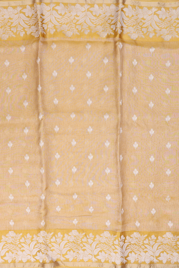 Kota Silk Saree In Yellow Tissue With Zari Buttas