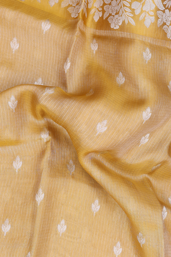 Kota Silk Saree In Yellow Tissue With Zari Buttas