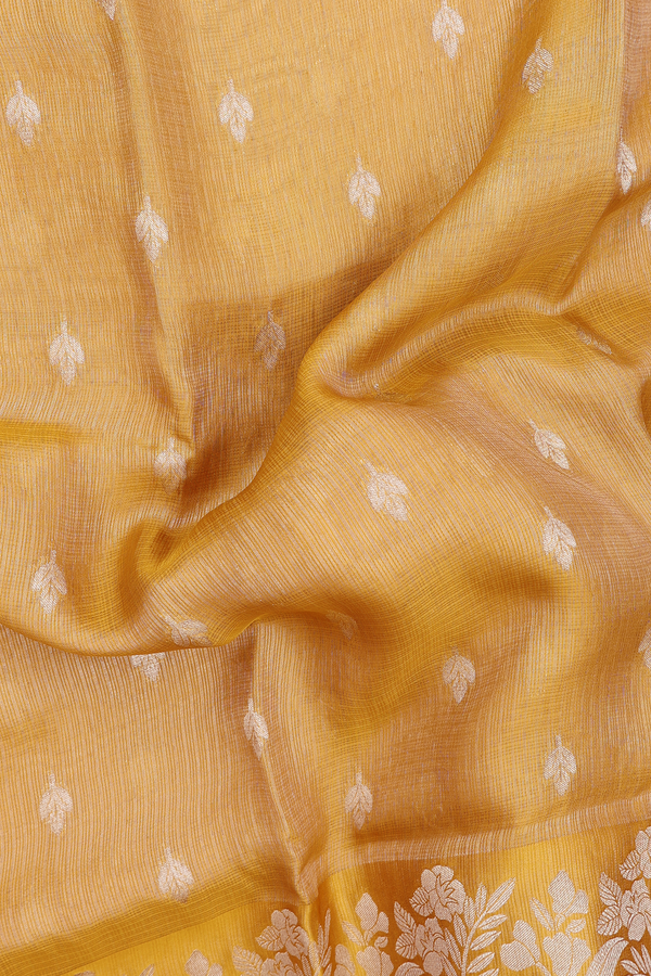 Kota Silk Saree In Yellow Tissue With Zari Buttas