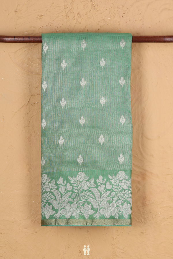Kota Silk Saree In Green Tissue With Zari Buttas