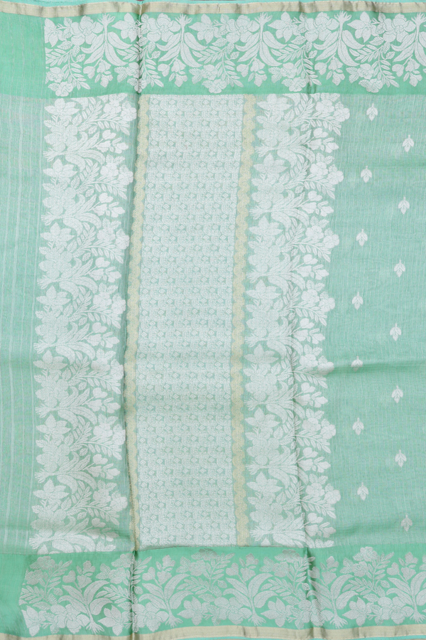 Kota Silk Saree In Green Tissue With Zari Buttas
