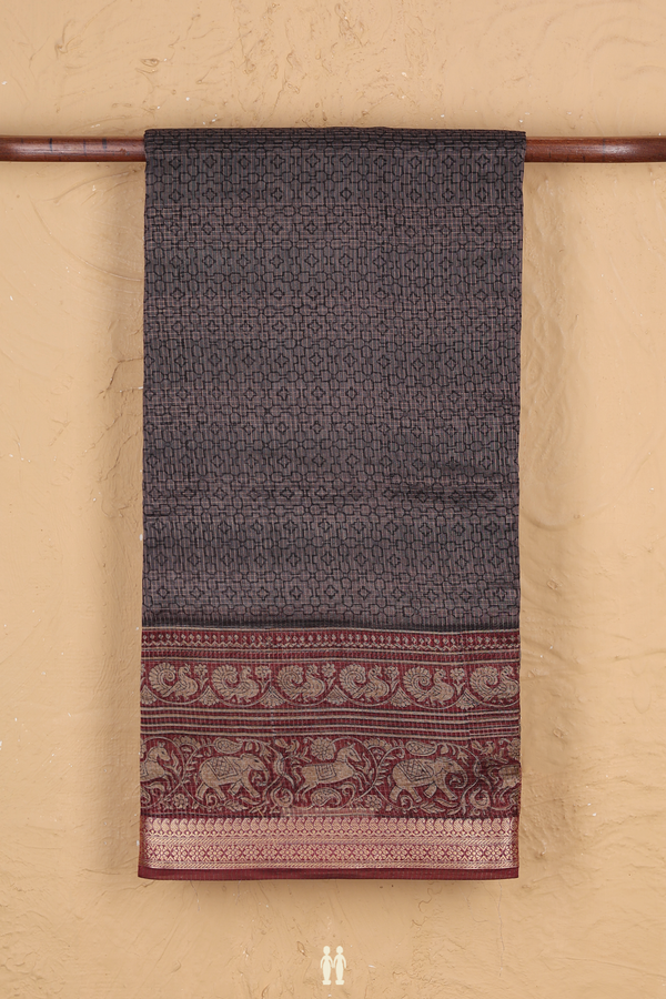 Chanderi Cotton Saree In Charcoal Grey With Allover Design