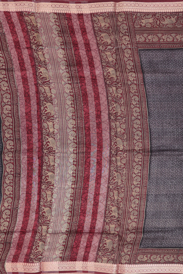 Chanderi Cotton Saree In Charcoal Grey With Allover Design