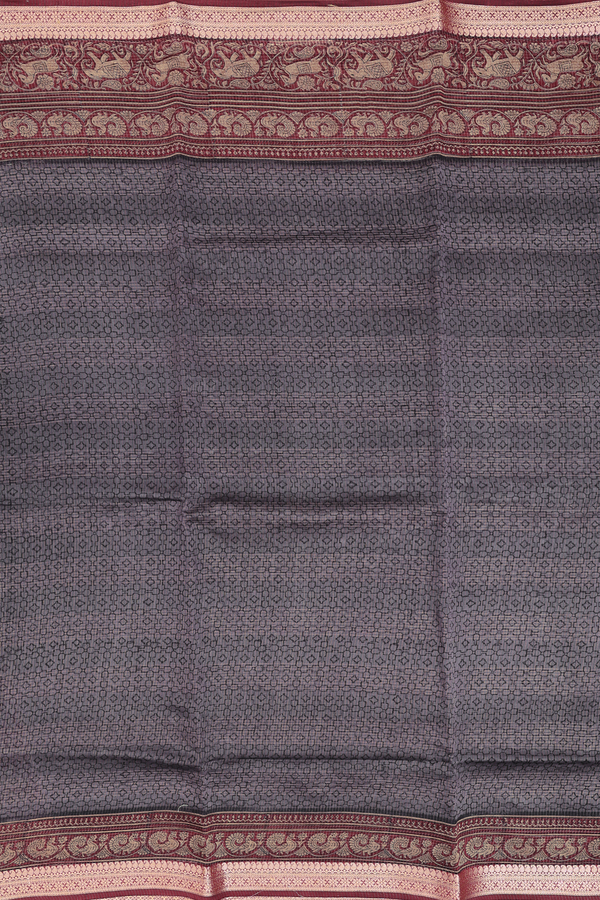Chanderi Cotton Saree In Charcoal Grey With Allover Design