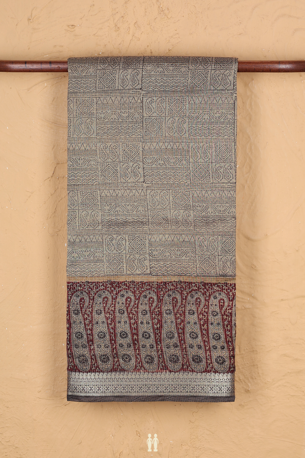 Chanderi Cotton Saree In Grey With Allover Design