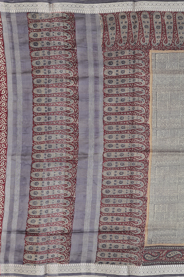 Chanderi Cotton Saree In Grey With Allover Design