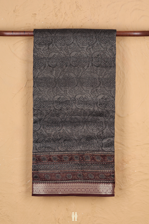 Chanderi Cotton Saree In Grey With Stripes Design