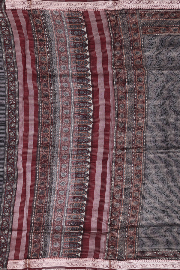 Chanderi Cotton Saree In Grey With Stripes Design