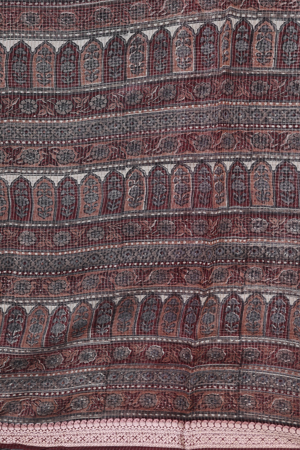 Chanderi Cotton Saree In Grey With Stripes Design