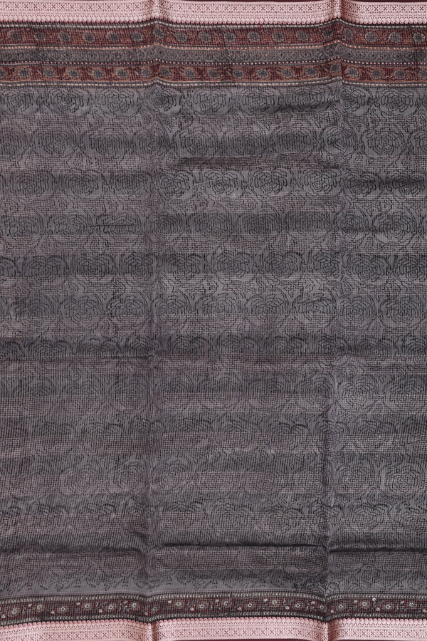 Chanderi Cotton Saree In Grey With Stripes Design