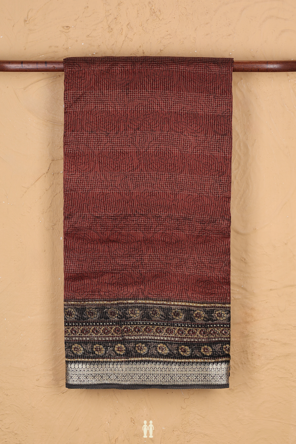 Chanderi Cotton Saree In Maroon With Stripes Design