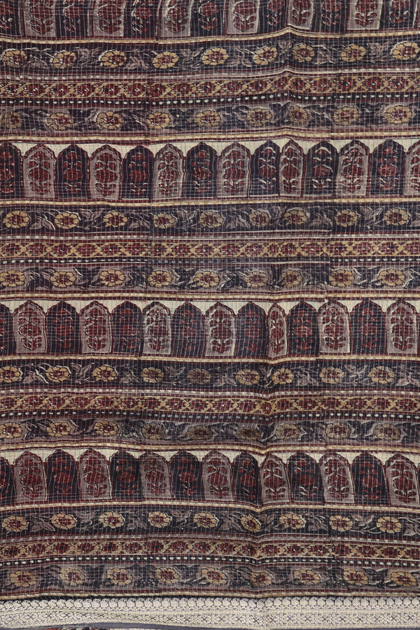 Chanderi Cotton Saree In Maroon With Stripes Design