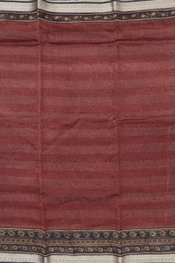 Chanderi Cotton Saree In Maroon With Stripes Design
