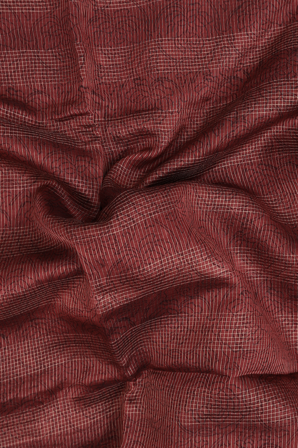 Chanderi Cotton Saree In Maroon With Stripes Design