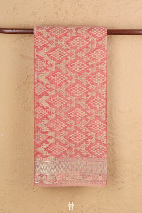 Kota Cotton Saree In Dark Peach With Allover Design