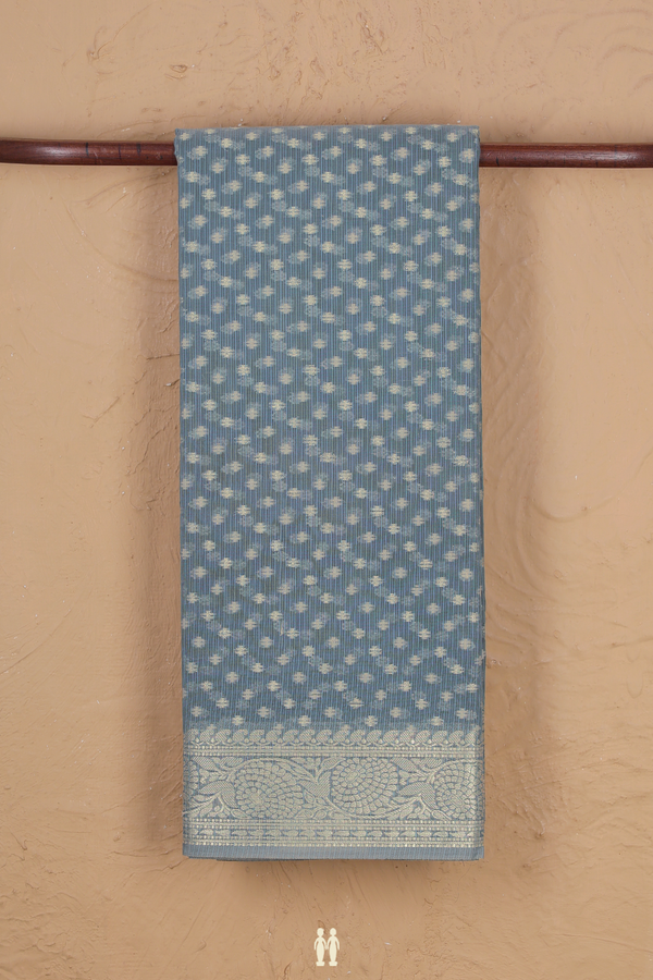 Kota Cotton Saree In Aegean Blue With Zari Buttis