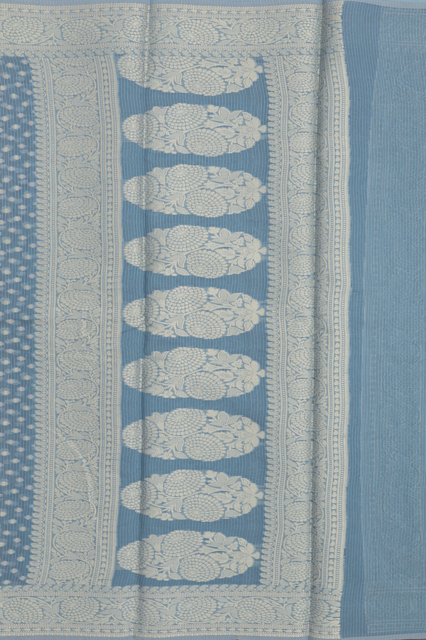 Kota Cotton Saree In Aegean Blue With Zari Buttis