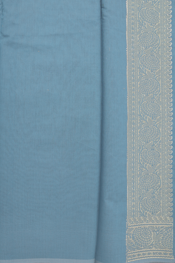 Kota Cotton Saree In Aegean Blue With Zari Buttis