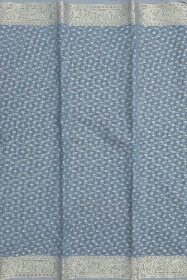 Kota Cotton Saree In Aegean Blue With Zari Buttis