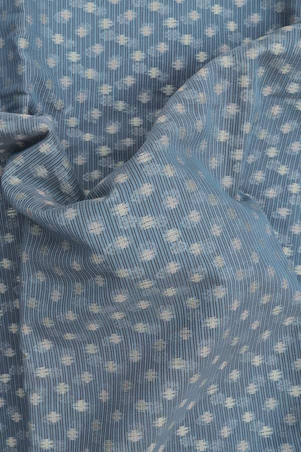 Kota Cotton Saree In Aegean Blue With Zari Buttis