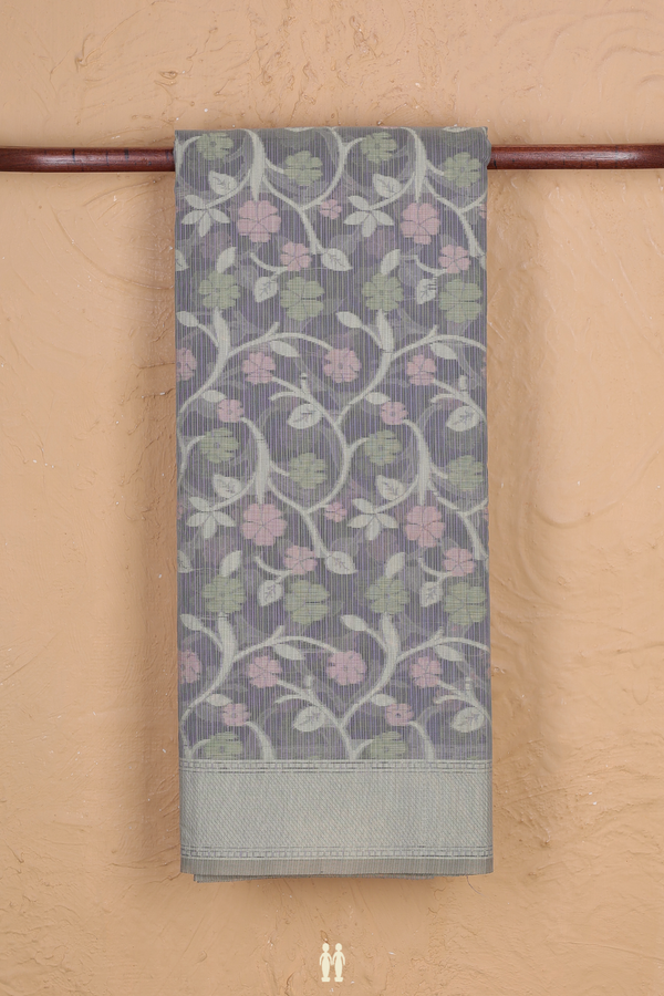 Kota Cotton Saree In Grey With Floral Design
