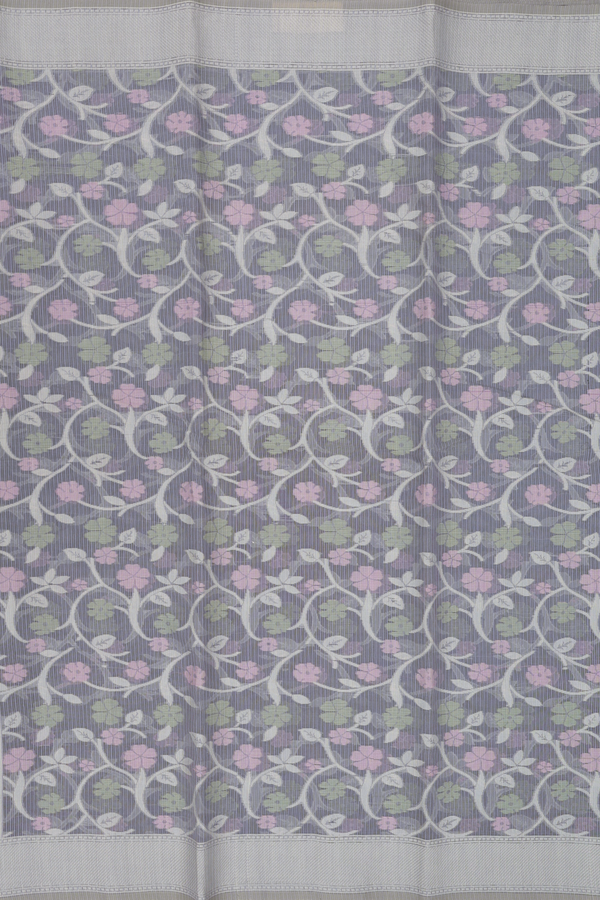 Kota Cotton Saree In Grey With Floral Design