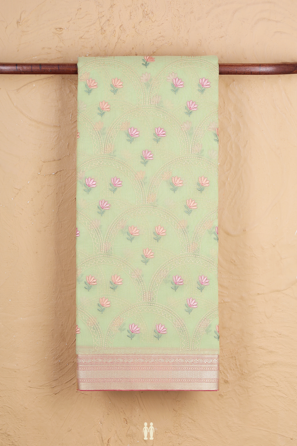 Kota Cotton Saree In Mint Green With Scallop Design