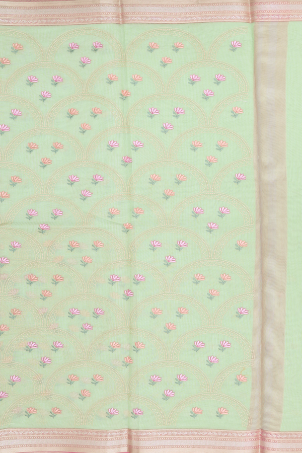 Kota Cotton Saree In Mint Green With Scallop Design