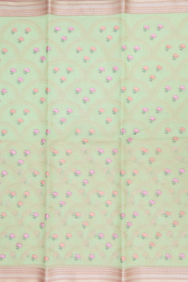 Kota Cotton Saree In Mint Green With Scallop Design