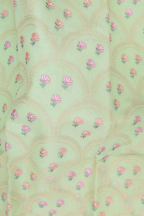 Kota Cotton Saree In Mint Green With Scallop Design