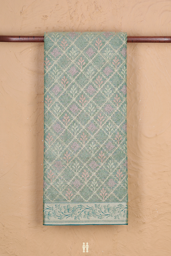 Kota Cotton Saree In Dusty Green With Diamond Design