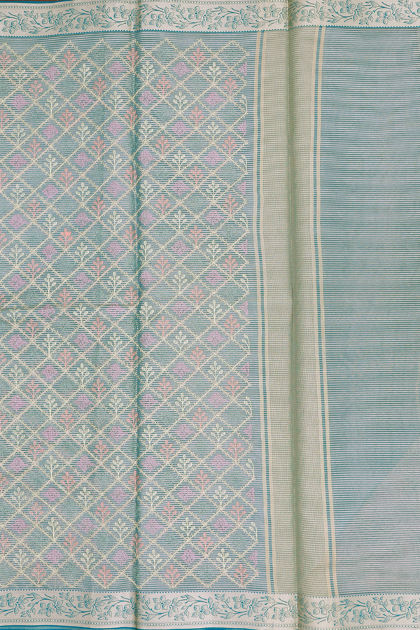 Kota Cotton Saree In Dusty Green With Diamond Design