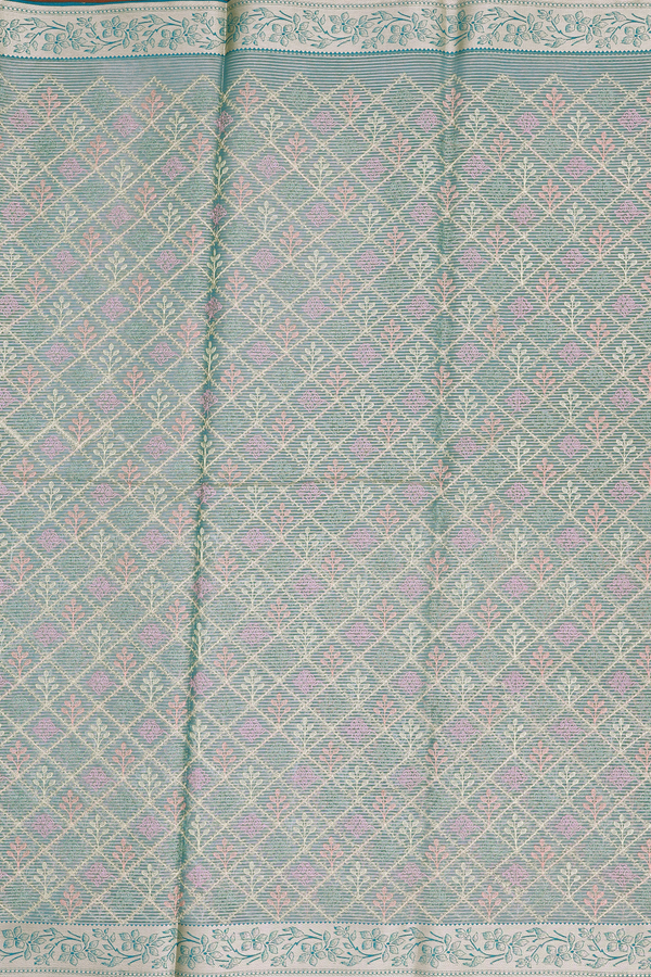 Kota Cotton Saree In Dusty Green With Diamond Design