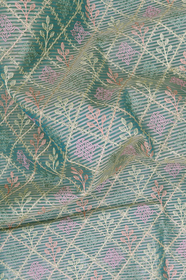 Kota Cotton Saree In Dusty Green With Diamond Design