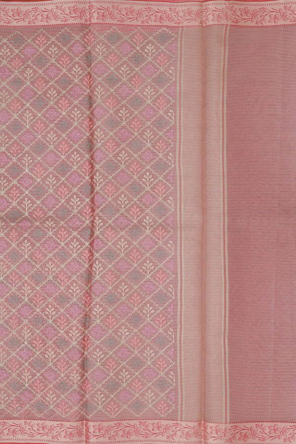 Kota Cotton Saree In Dusty Pink With Diamond Design