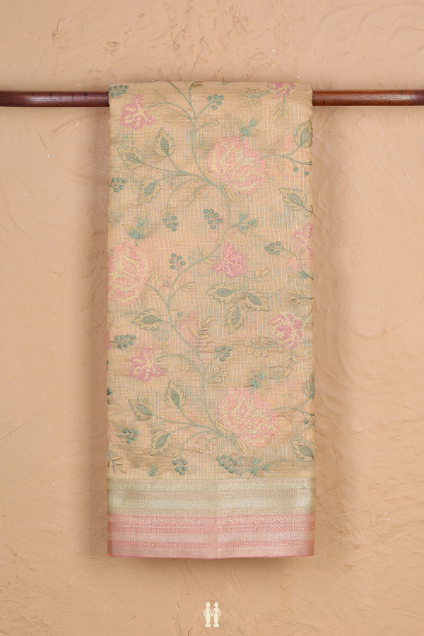 Kota Cotton Saree In Light Yellow With Floral Design