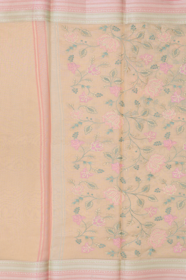 Kota Cotton Saree In Light Yellow With Floral Design