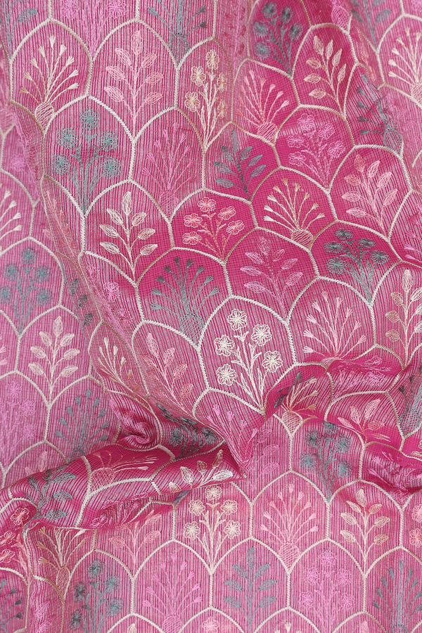 Kota Cotton Saree In Pink With Scallop Design