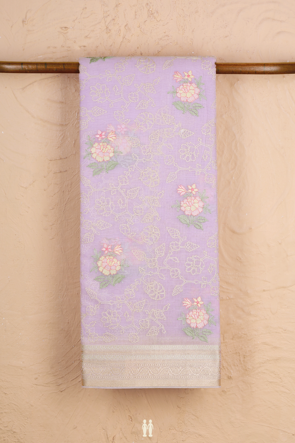 Kota Cotton Saree In Pastel Purple With Floral Design