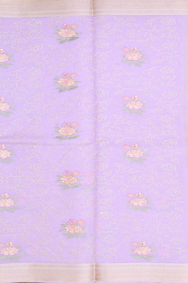Kota Cotton Saree In Pastel Purple With Floral Design