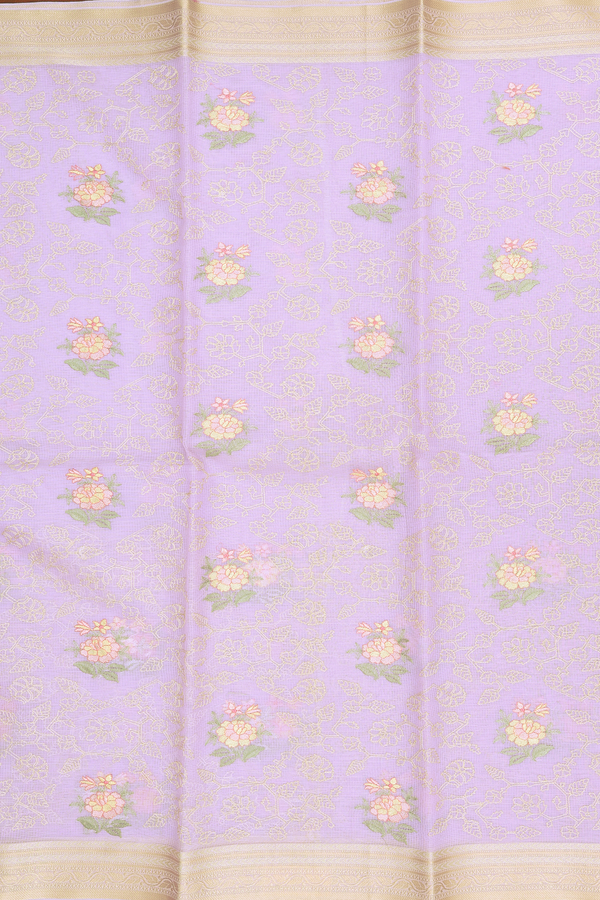Kota Cotton Saree In Pastel Purple With Floral Design