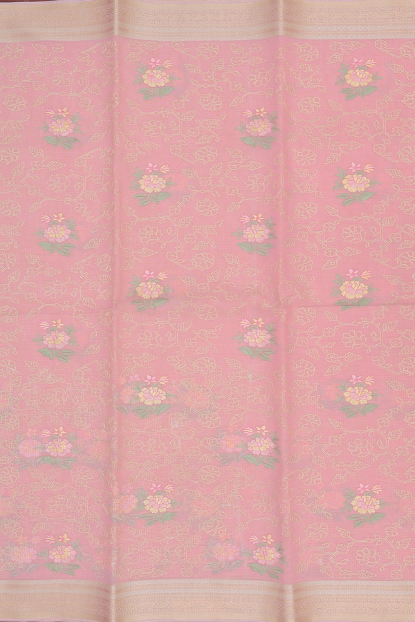 Kota Cotton Saree In Pink With Floral Embroidered Design