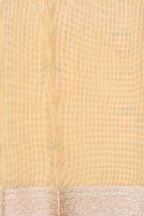 Kota Cotton Saree In Light Yellow With Floral Design