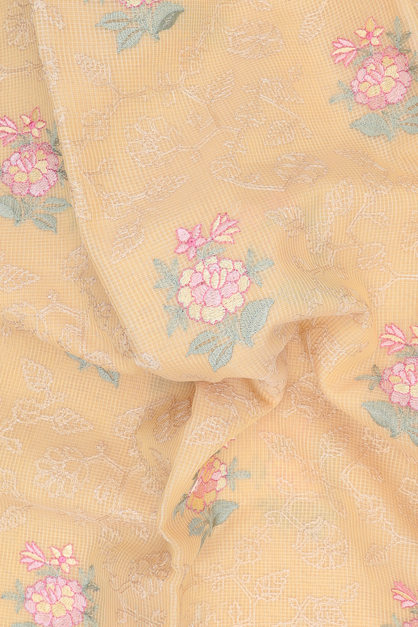 Kota Cotton Saree In Light Yellow With Floral Design