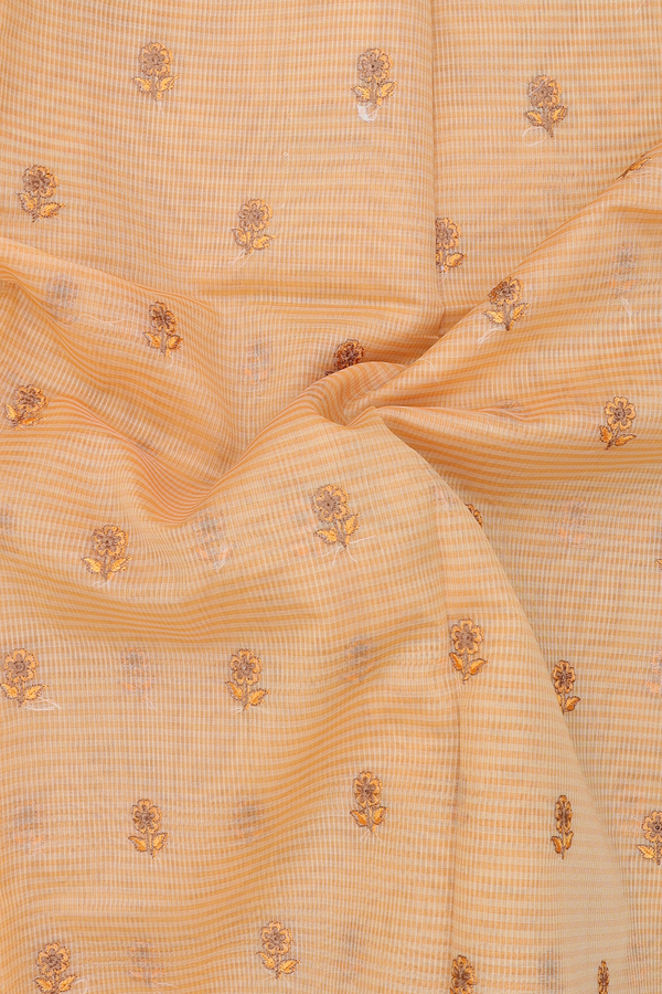 Kota Cotton Saree In Orange Along Stripes With Buttas
