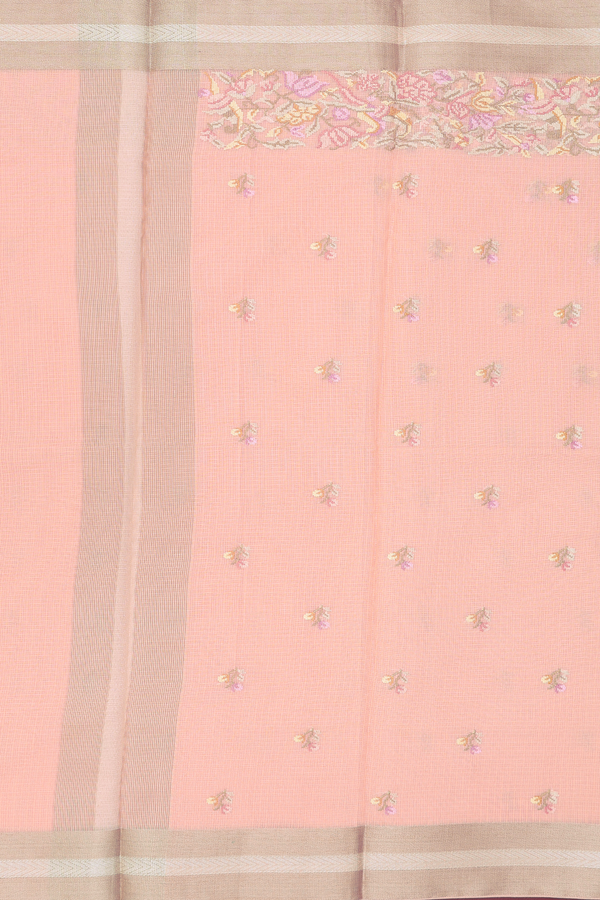 Kota Cotton Saree In Peach Pink With Floral Buttas
